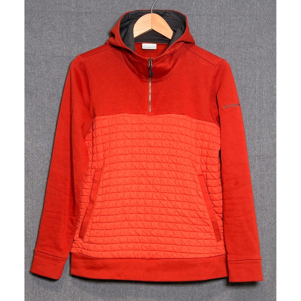 Columbia Womens Burnt Orange Quilted Hybrid Quarter Zip Hoodie Sweatshirt Size M